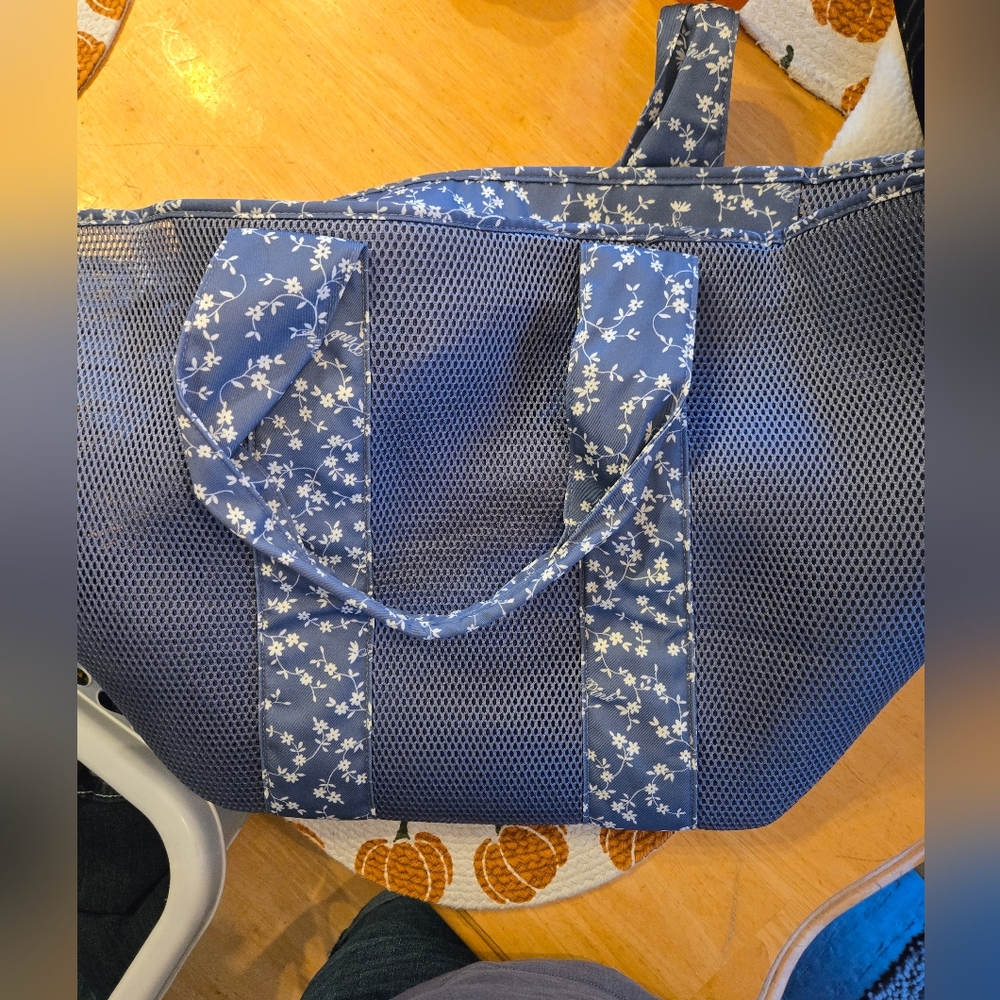 Victoria's Secret Pink-Floral Mesh Blue Tote Bag